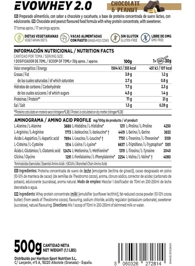 HSN EVOWHEY 2.0 (Whey Protein) - 500G | 23G Protein | 5.5 g BCAA's | 4 g Glutamine | From Grass Fed Cows Milk | Preservatives & GMO Free | For Vegetarians (Chocolate Crema De Cacahuete) - Image 2